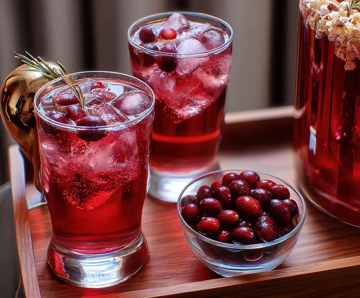 Refreshing Cranberry Rum Punch served in a clear glass with fresh cranberries and mint garnish.