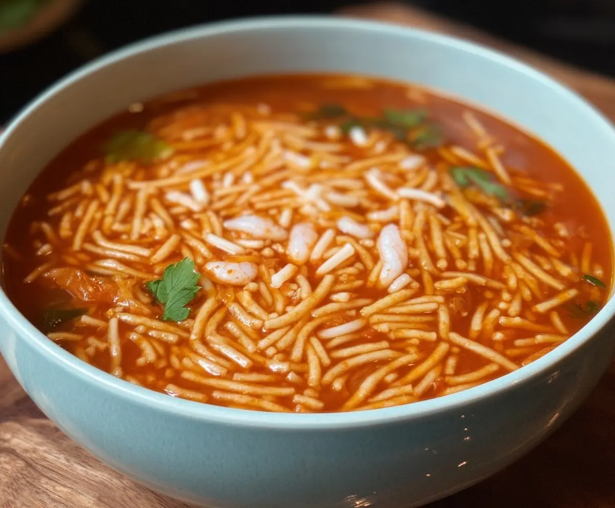 Delicious bowl of Fideo Pasta Soup with seasoned broth and pasta, ready to serve.