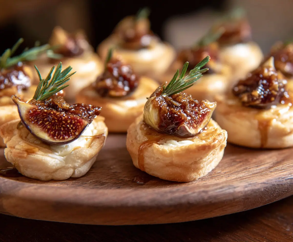 Delicious Fig Brie Bites appetizer with fresh figs, creamy brie cheese, and a golden crust.