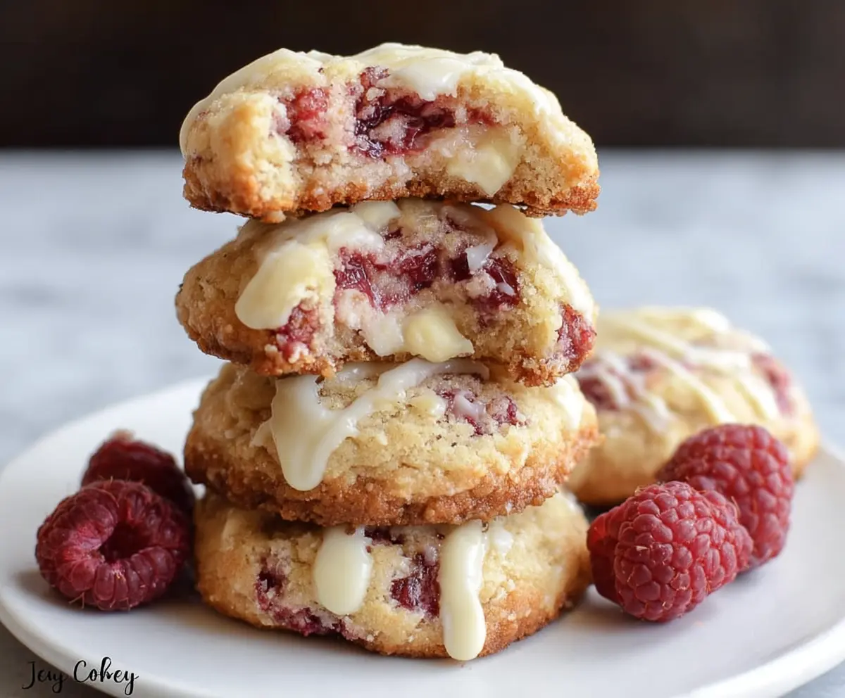 Delicious low carb raspberry cheesecake cookies with a vibrant raspberry topping and creamy cheesecake filling.