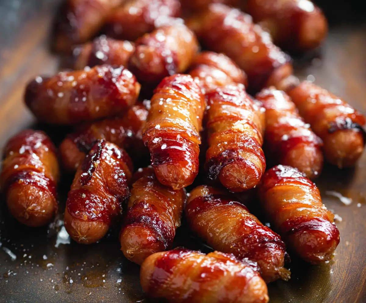 Maple glazed cocktail smokies served on a platter for a savory appetizer