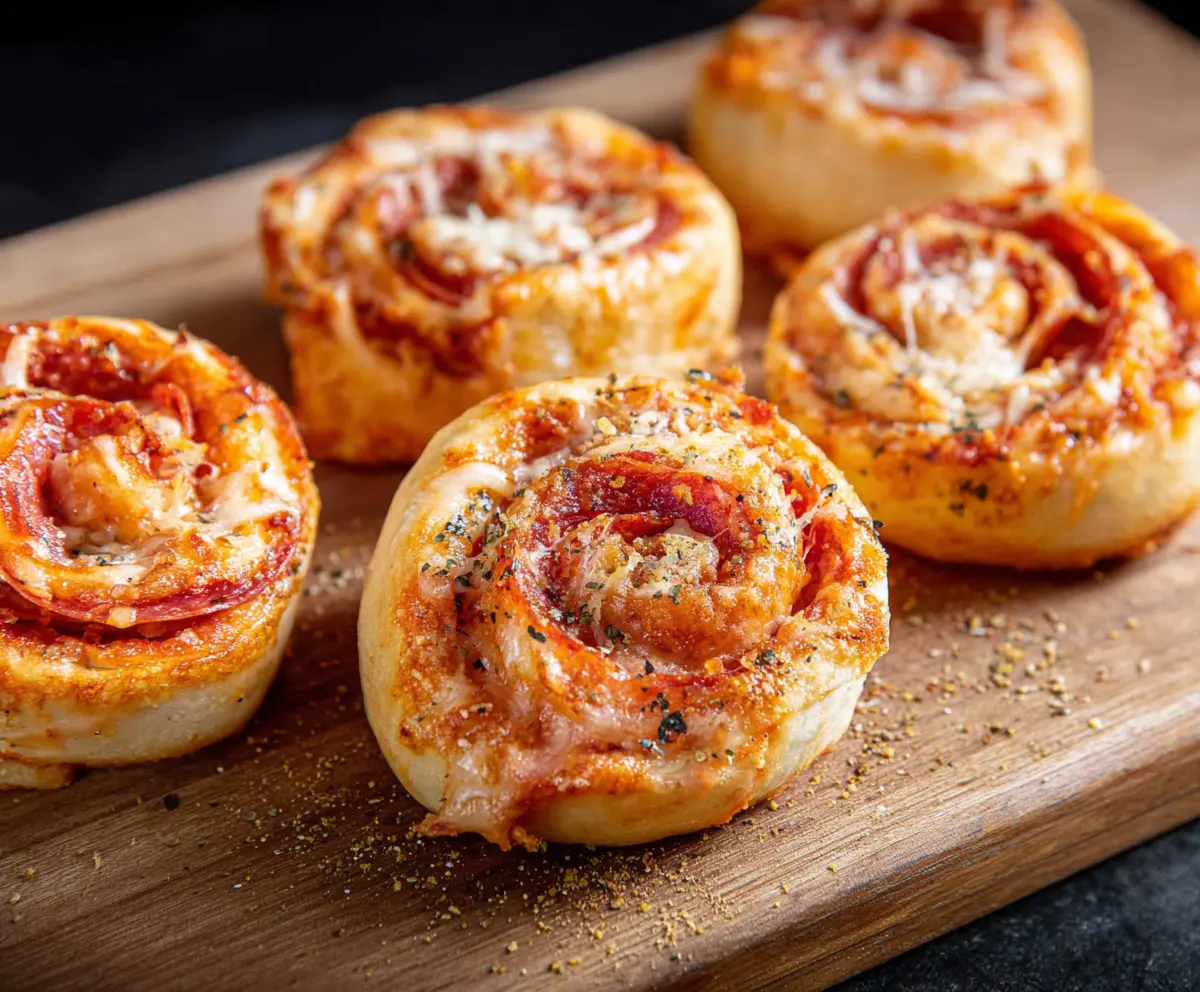 Delicious pepperoni pinwheels with melted cheese and crispy pastry, perfect for snacks or parties.