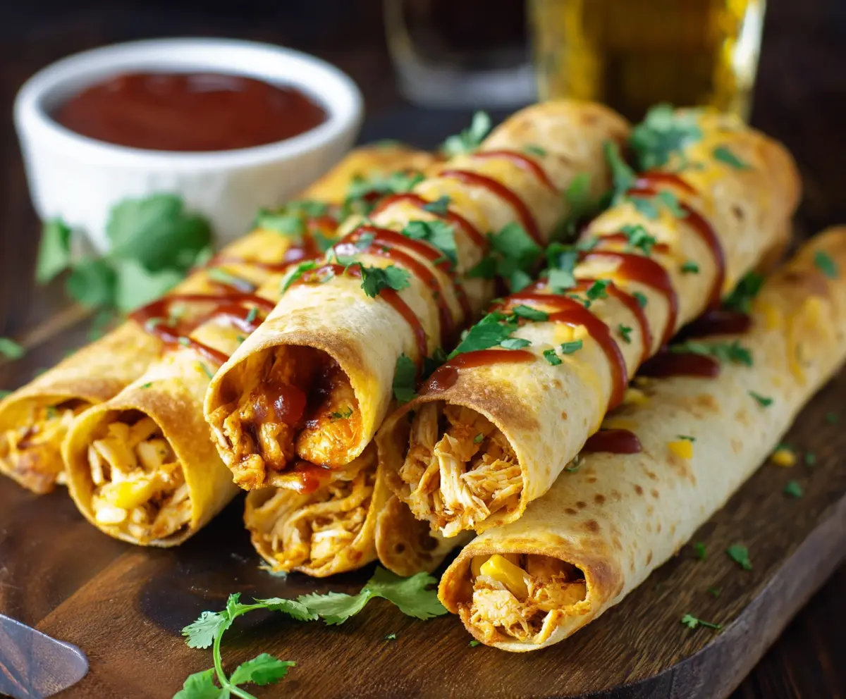 Delicious BBQ Chicken Taquitos with crispy golden exterior and savory filling, perfect for appetizers or snacks.