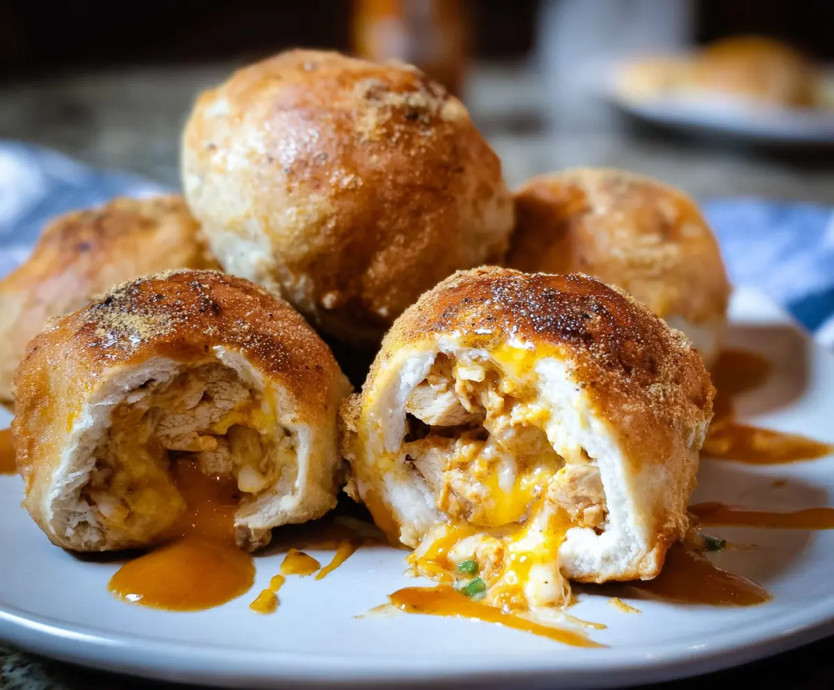 Delicious Buffalo Chicken Bombs stuffed with spicy shredded chicken and melted cheese, perfect for game day snacking.