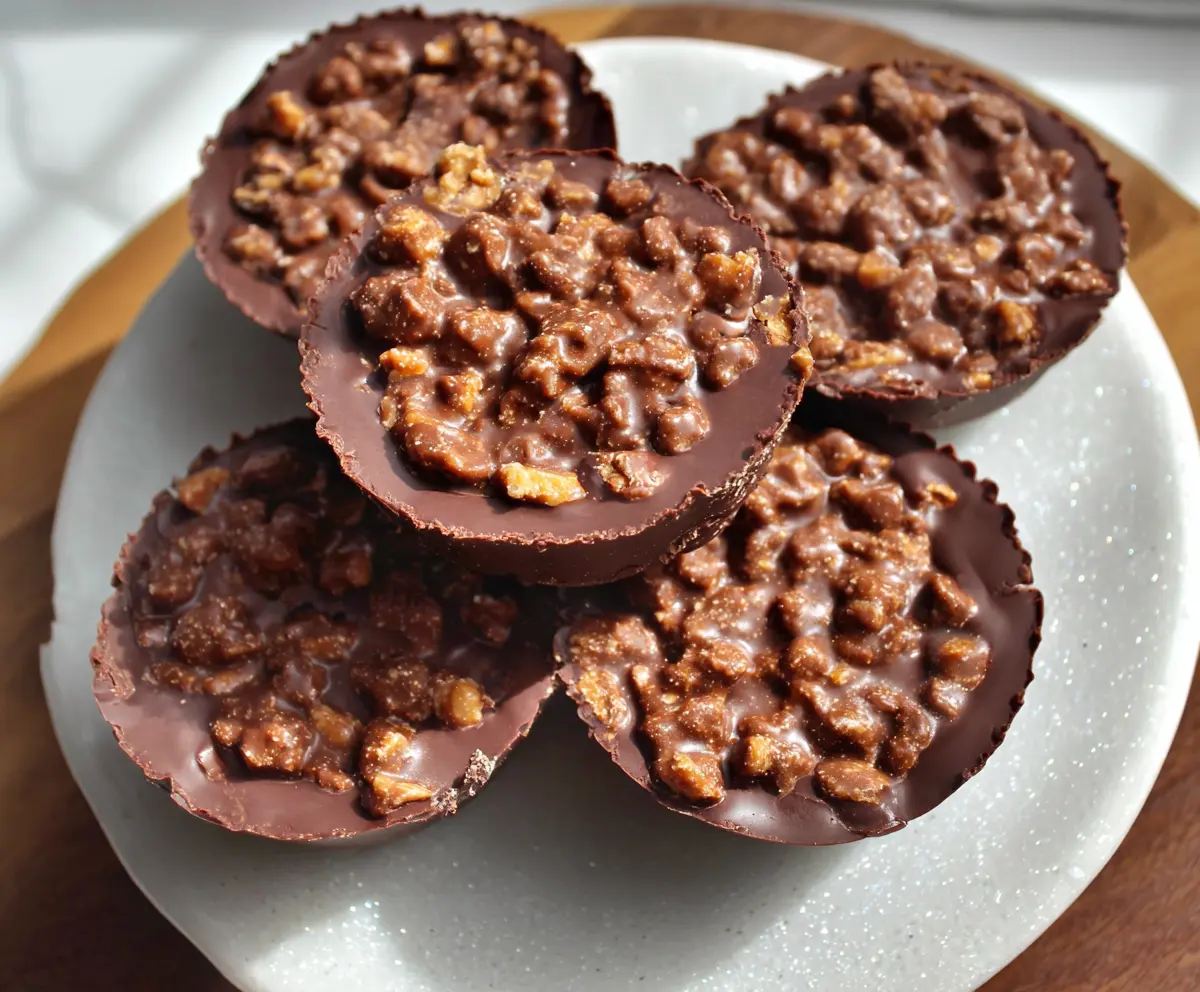 Delicious chocolate peanut butter crunch cups, a sweet treat with crispy texture and creamy filling.