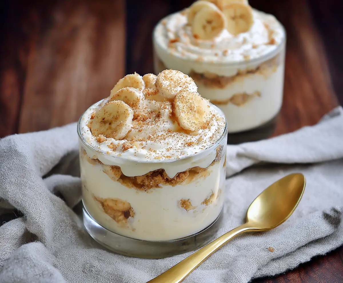 Creamy Cottage Cheese Banana Pudding with ripe bananas and a smooth texture.
