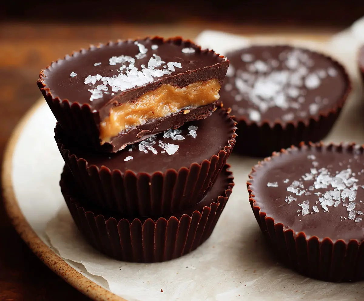 Delicious homemade dark chocolate peanut butter cups on a plate, perfect for a healthy treat