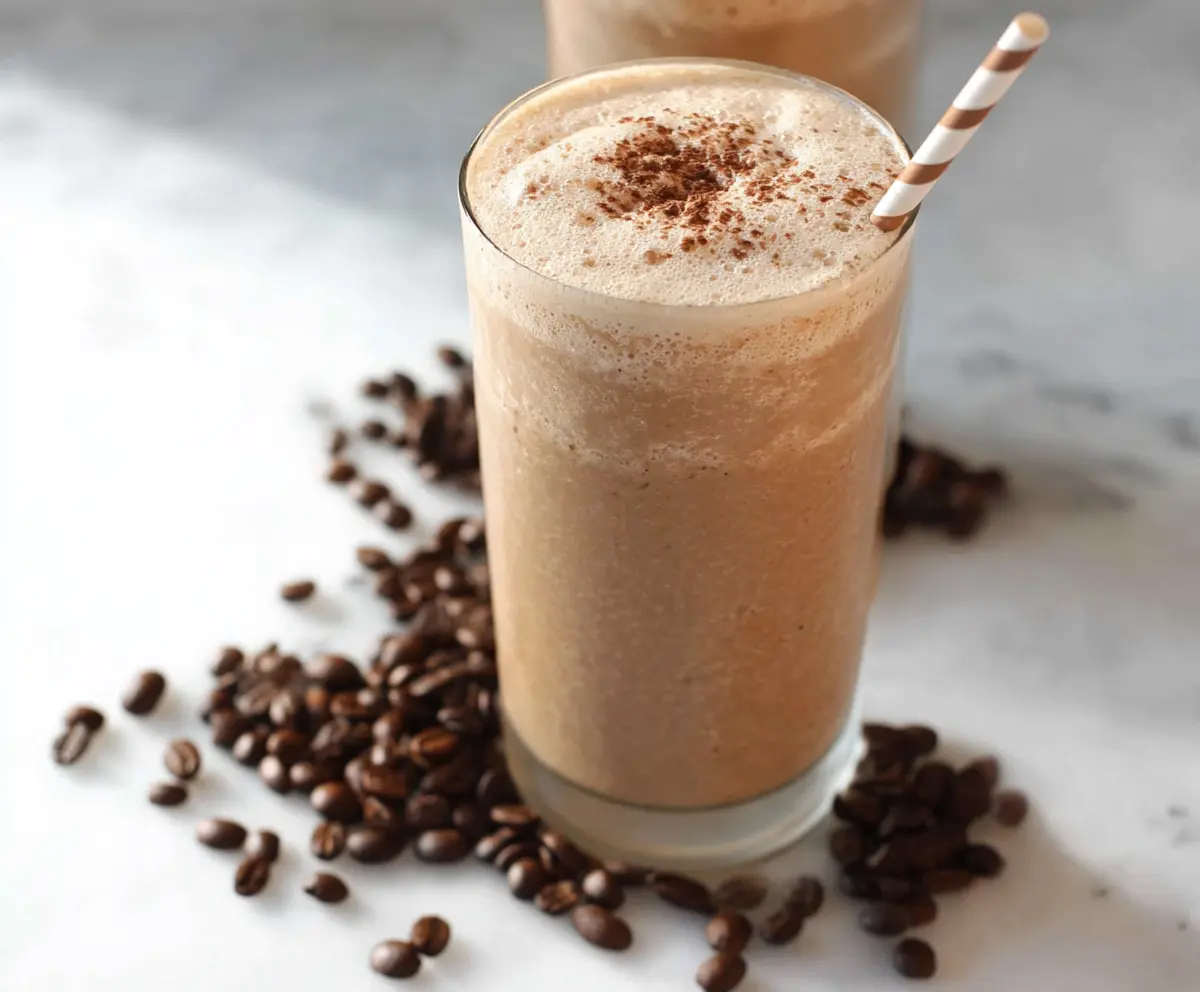 Refreshing iced coffee protein shake served in a glass, perfect for a healthy energizing breakfast or snack.