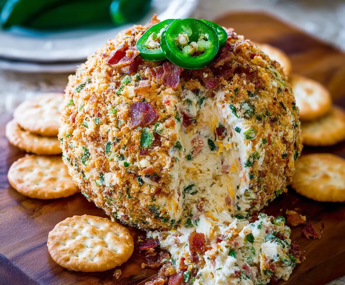Delicious Jalapeno Popper Cheese Ball garnished with chopped herbs, perfect for parties and parties or appetizers.