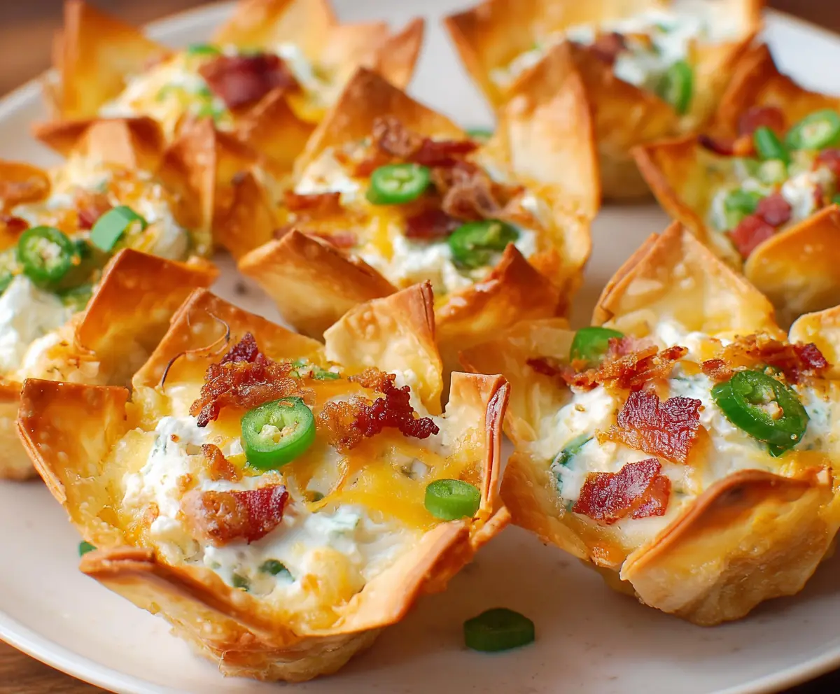 Delicious jalapeño popper wonton cups crispy bites filled with creamy cheese and spicy jalapeños