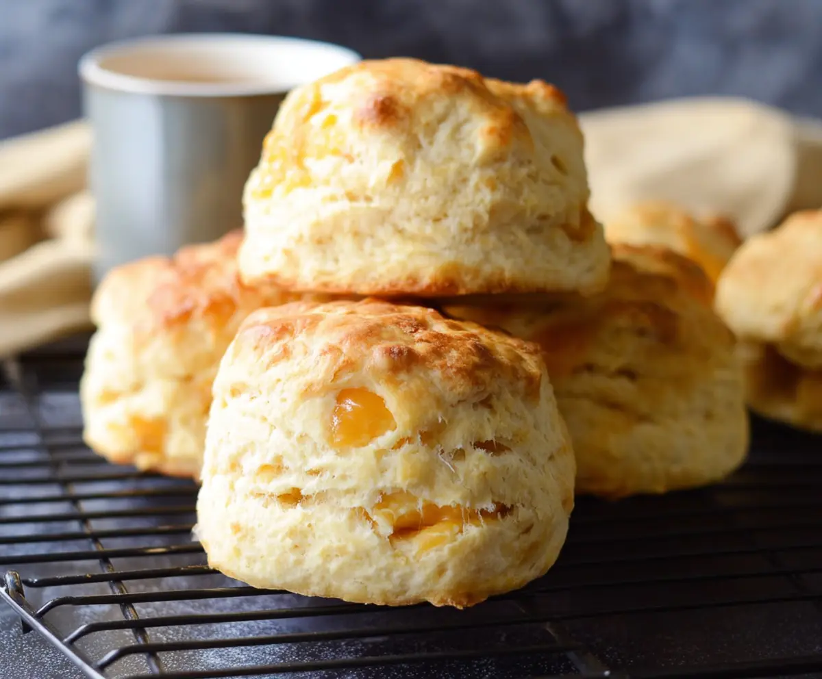 Delicious homemade sourdough cheese scones fresh out of the oven with melted cheese and a golden crust.