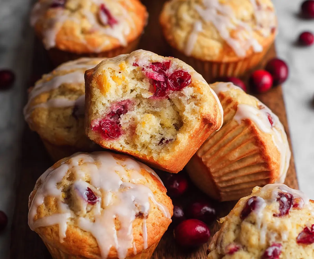 Delicious homemade sourdough cranberry orange muffins fresh out of the oven.