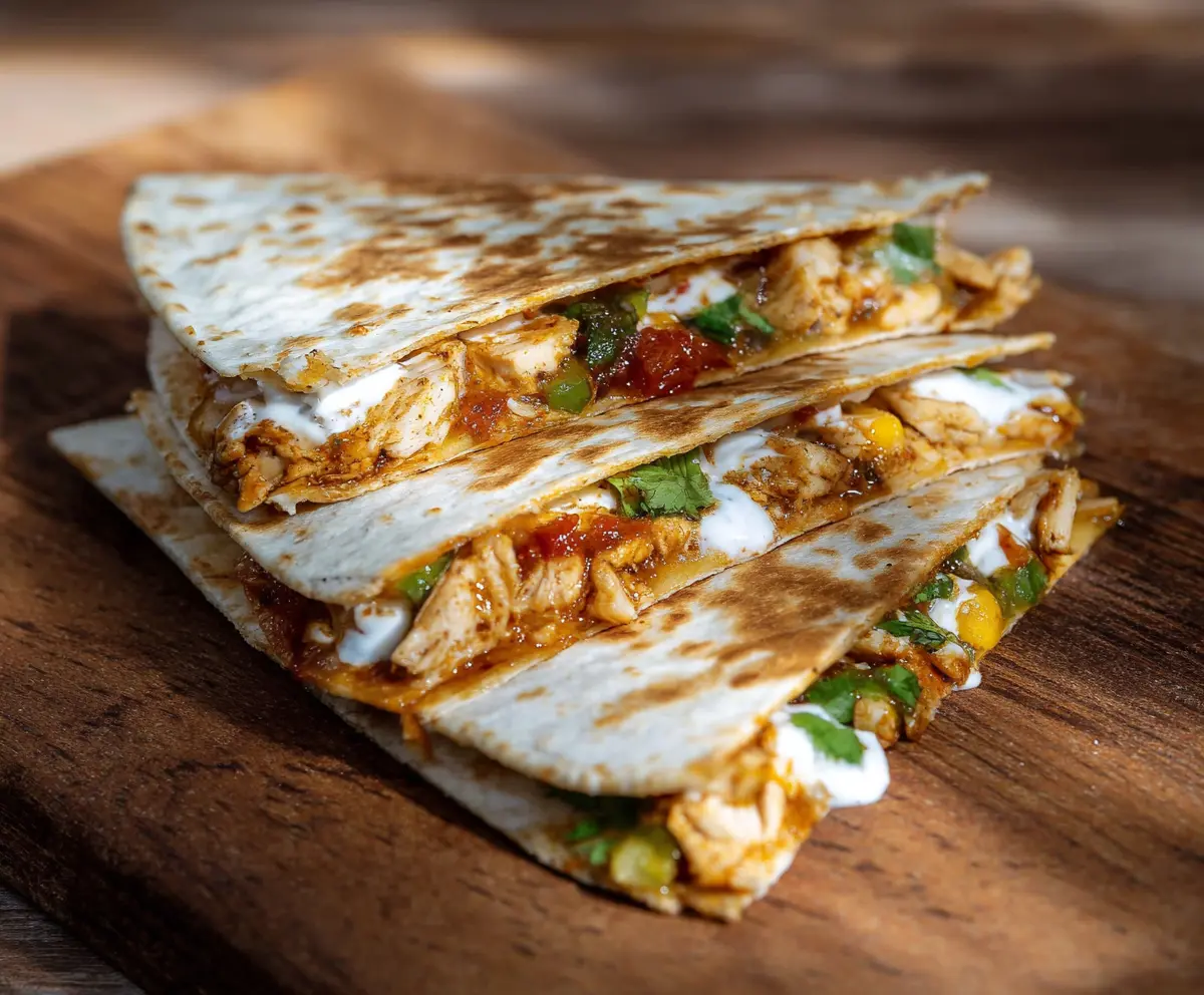 Delicious Southwest Chicken Quesadillas filled with melted cheese, seasoned chicken, and colorful peppers.