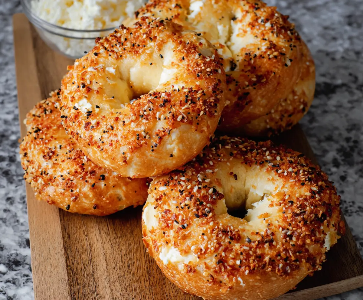 Delicious 3 Ingredient Air Fryer Cottage Cheese Bagels on a plate