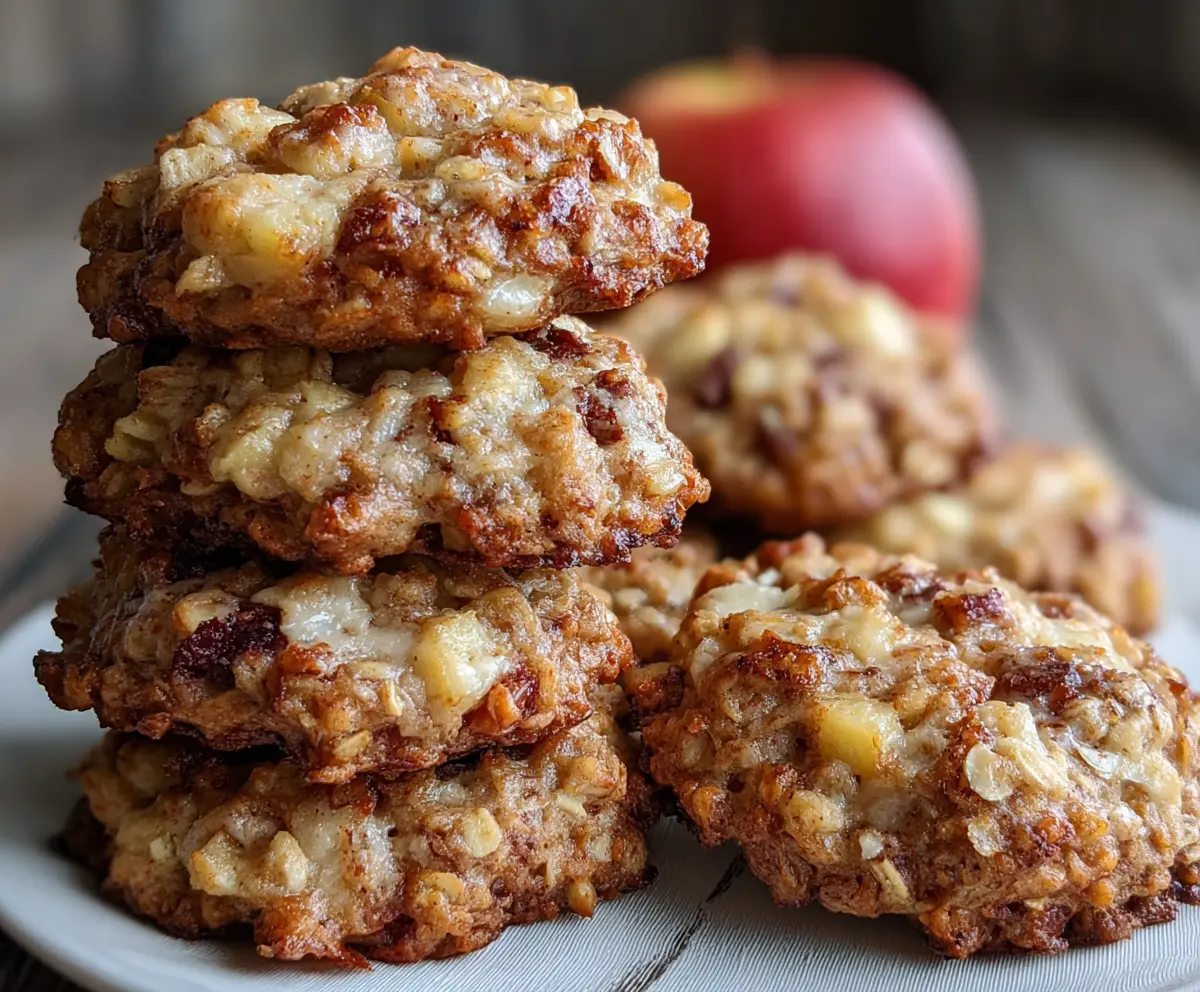 Healthy apple cinnamon cottage cheese breakfast cookies with oats and raisins.
