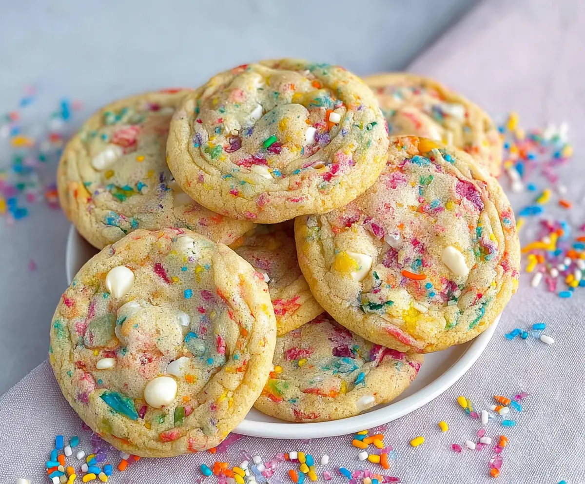 Colorful confetti cookies with vibrant sprinkles and a sweet, chewy texture.