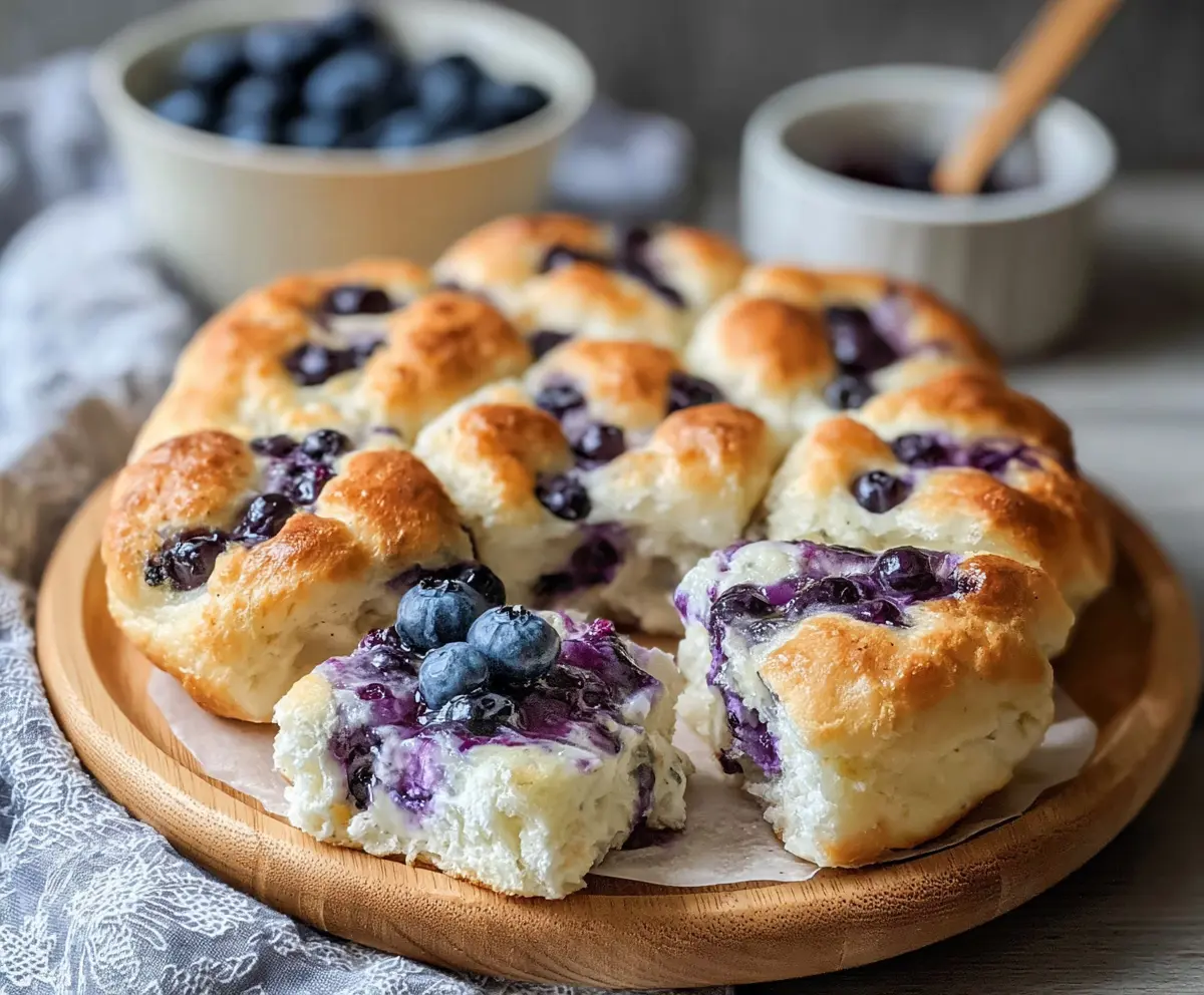 Delicious fluffy cottage cheese blueberry cloud bread on a plate, perfect for breakfast or dessert.
