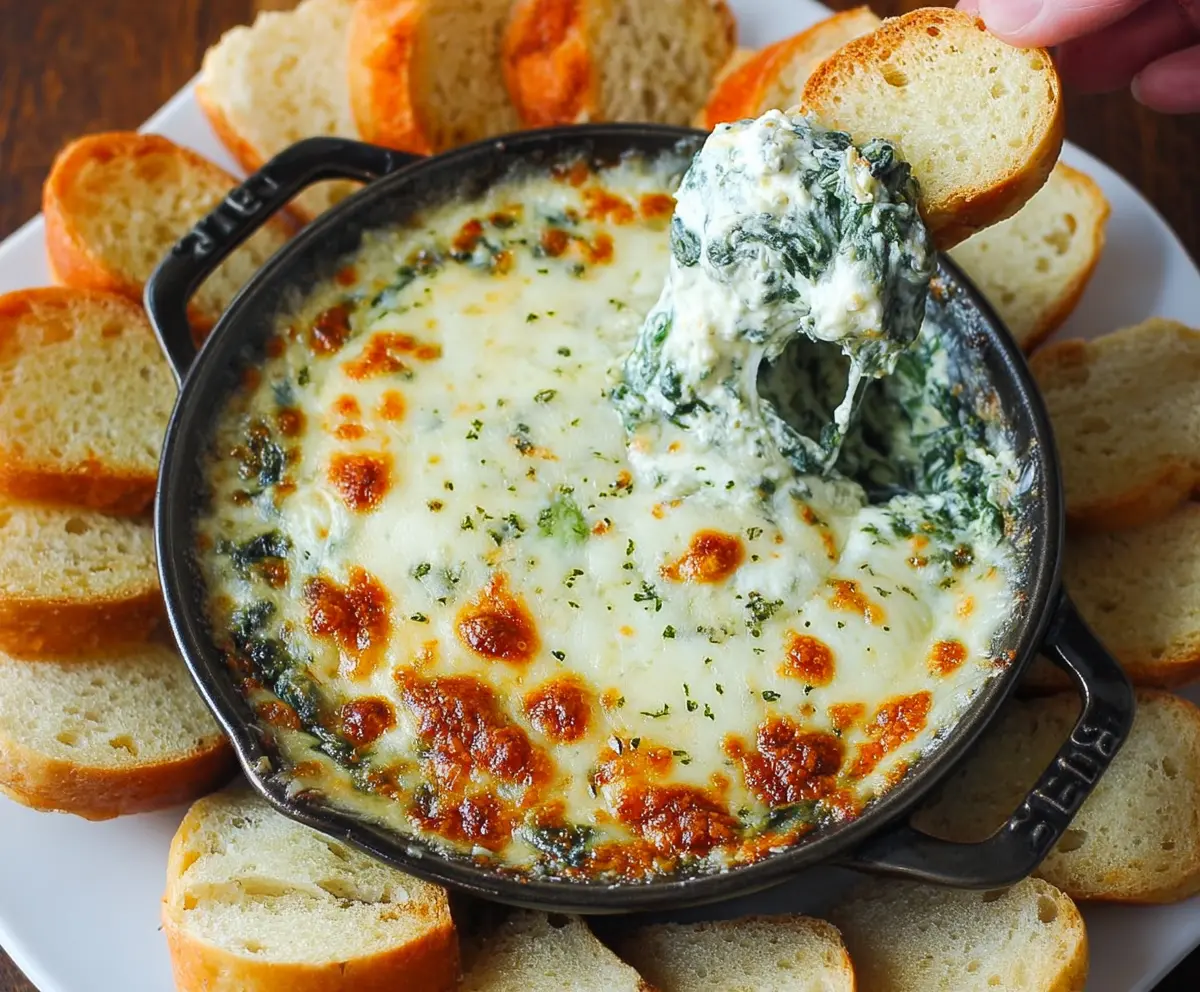 Creamy Garlic Parmesan Spinach Dip served in a bowl, perfect for appetizers and party snacks