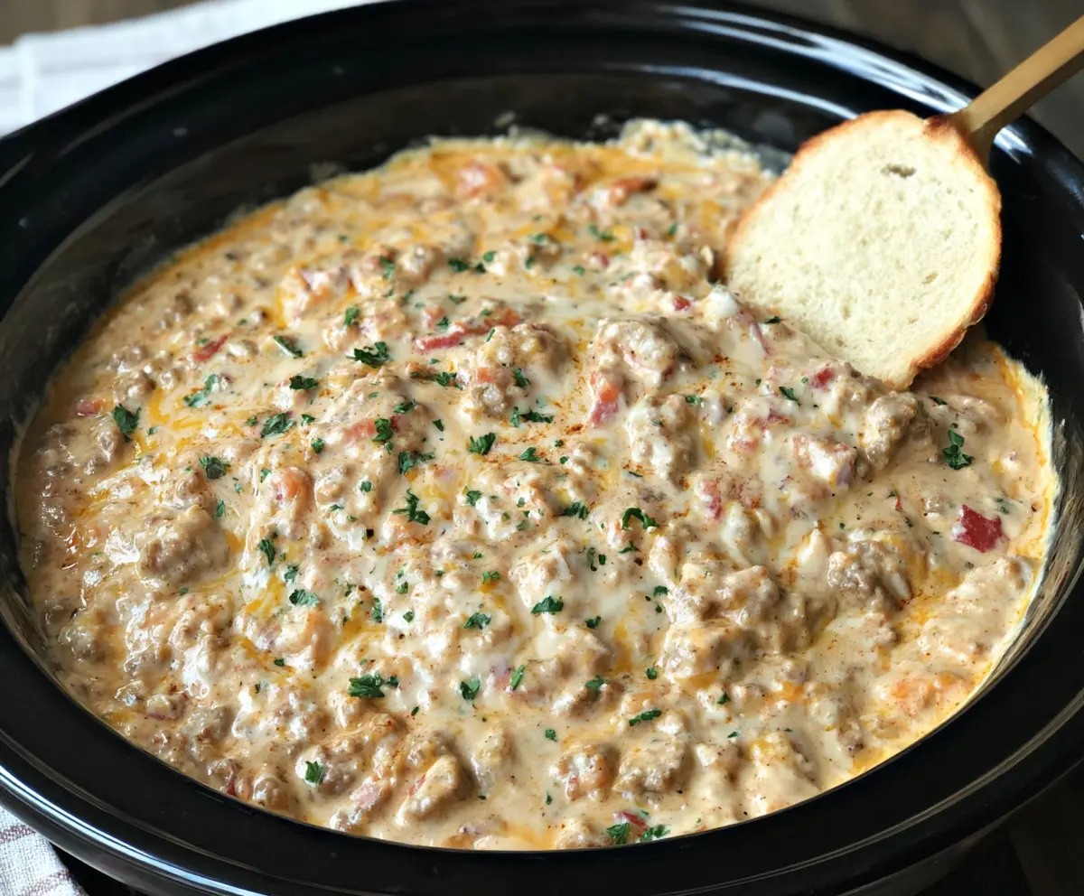 Creamy hot ranch sausage dip with melted cheese and savory sausage, perfect for parties and gatherings.
