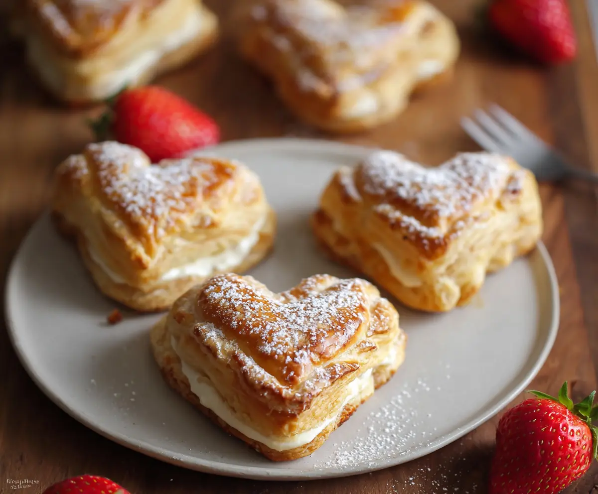 Delicious puff pastry hearts filled with sweet or savory ingredients, perfect for romantic occasions or parties.