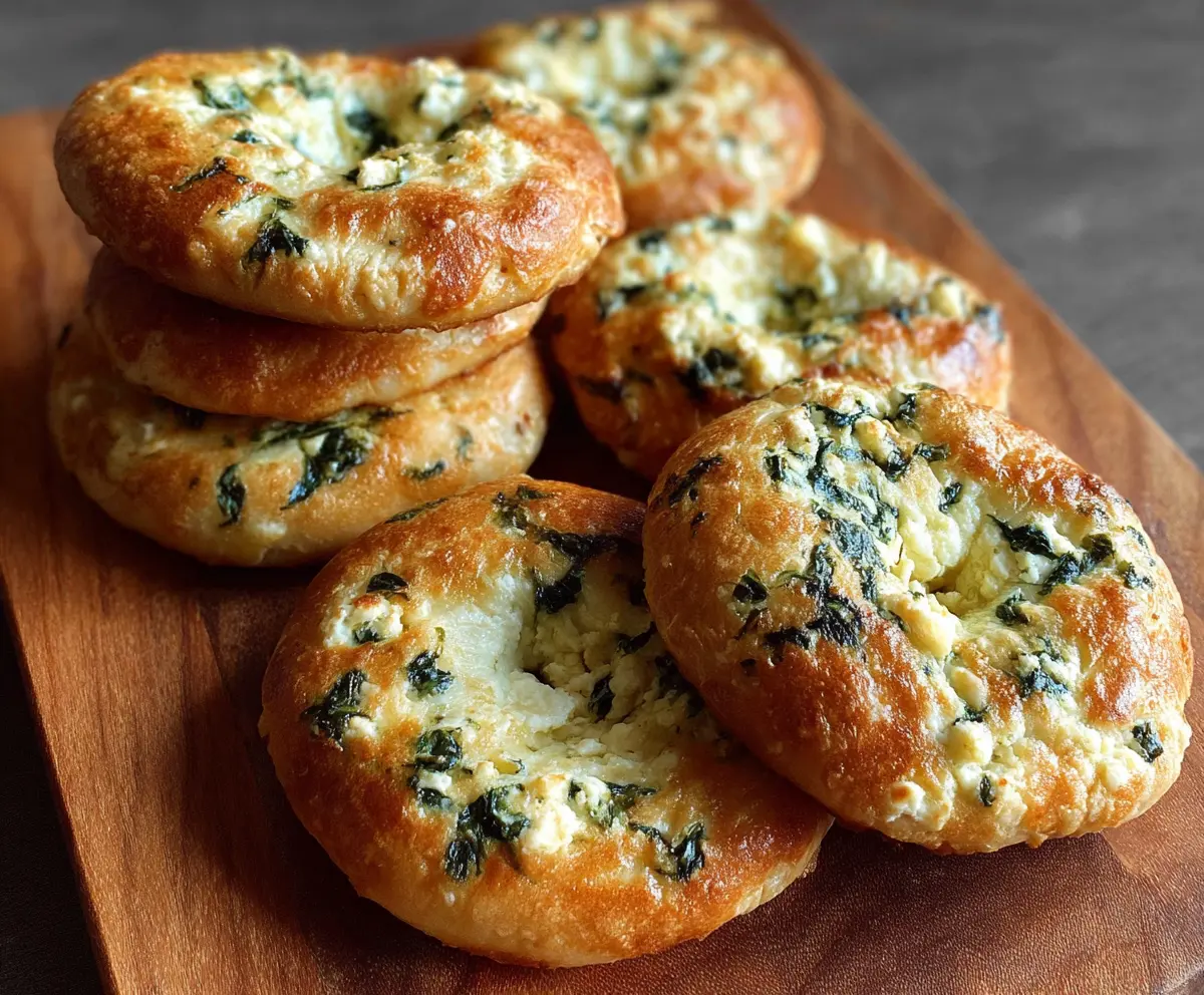 Delicious spinach and cottage cheese flat bagels served on a plate, perfect for a healthy breakfast or snack.