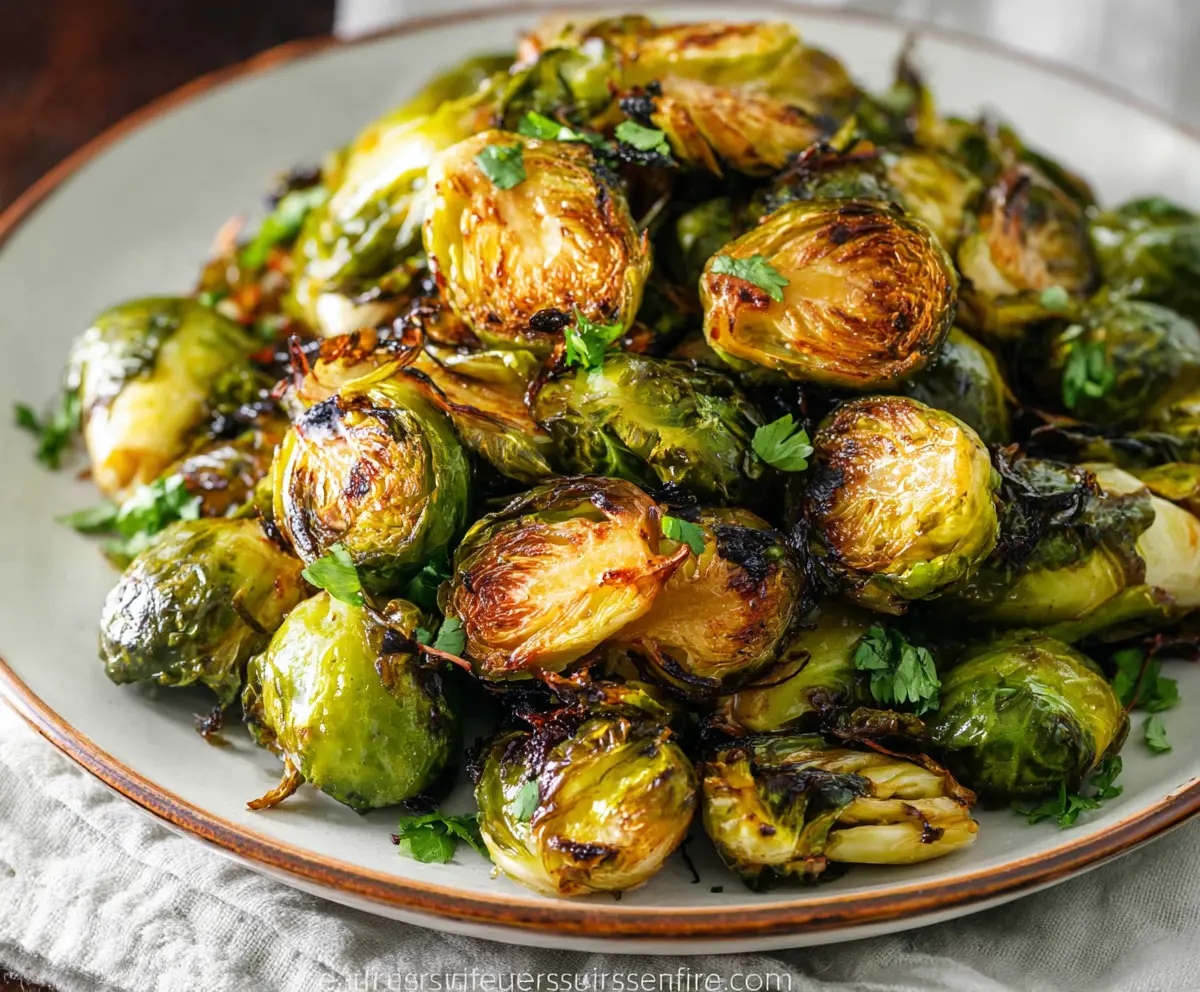 Delicious roasted Brussels sprouts glazed with balsamic vinegar for a flavorful side dish.