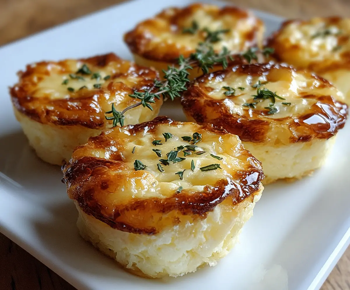 Creamy cheesy mashed potato puffs served with a golden crust and sprinkled with herbs.