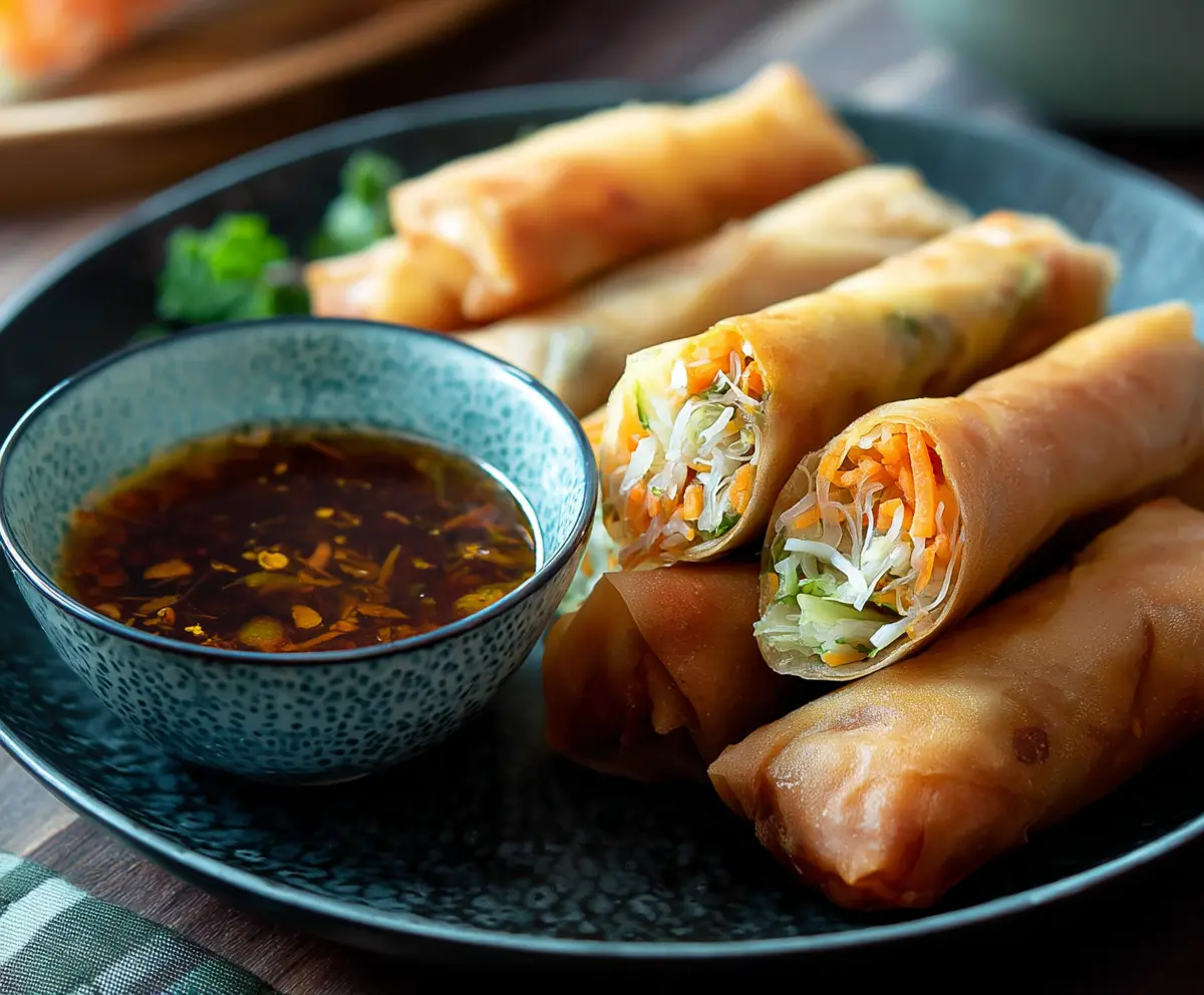 Delicious chicken spring rolls with fresh vegetables and crispy wrapper