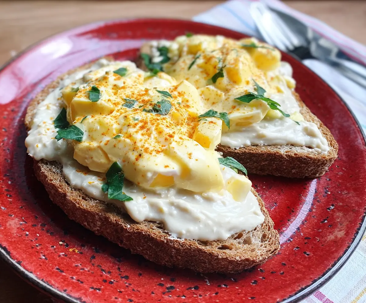 Delicious creamed eggs served on toasted bread, perfect for breakfast or brunch.