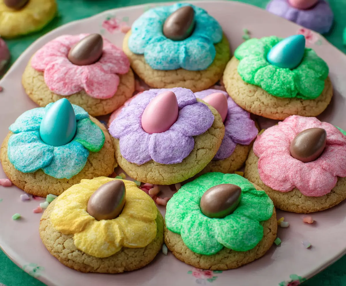 Decorative Easter Blossom Cookies with pastel icing and floral designs for spring celebration