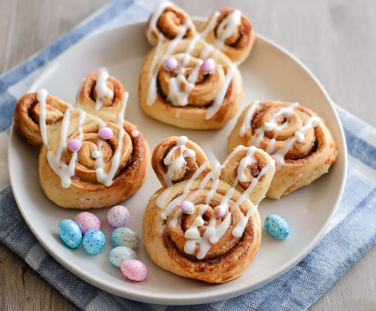 Delicious Easter Bunny Cinnamon Rolls with festive pastel icing for spring celebrations
