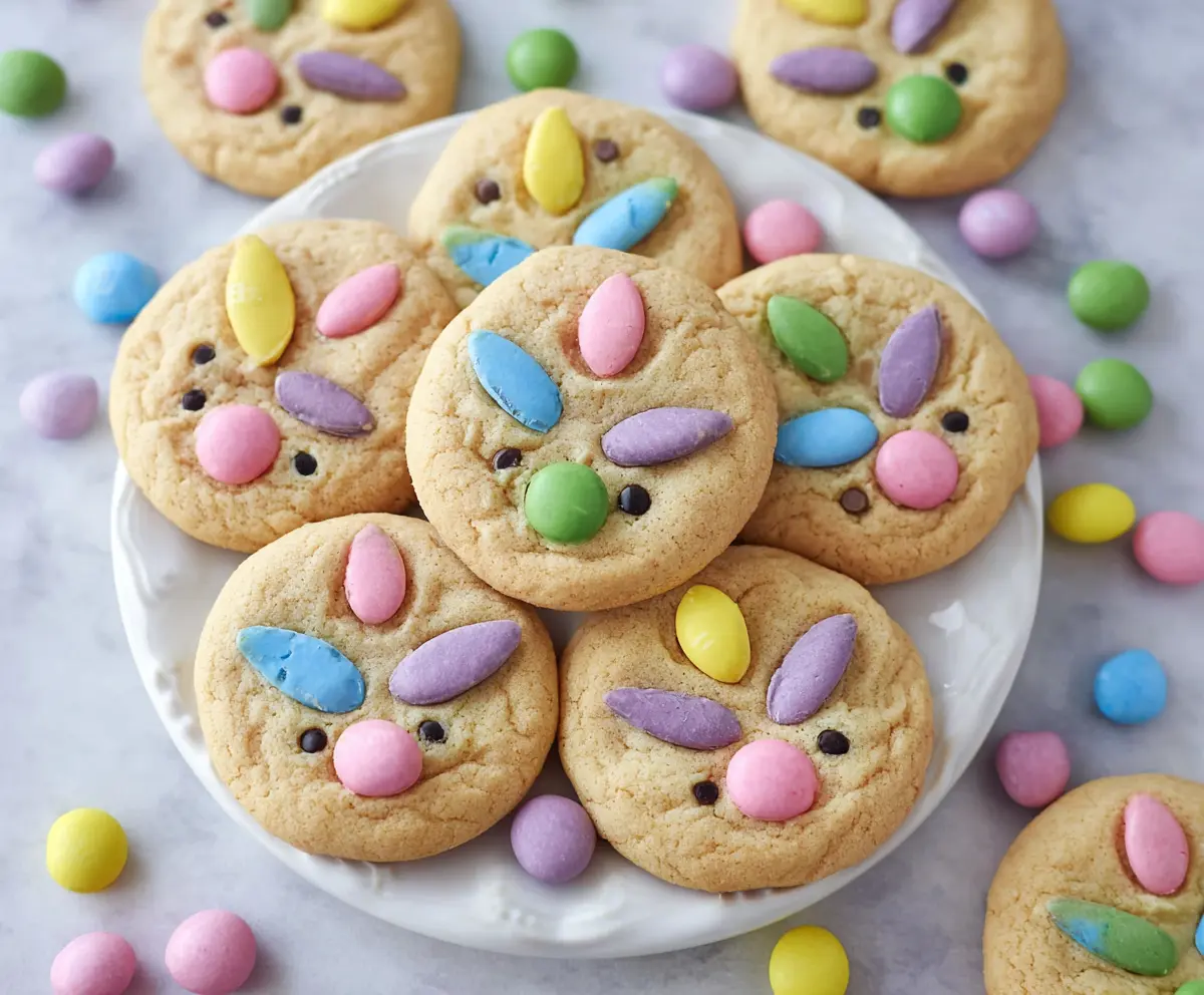 Delicious Easter Bunny M&M's Cookies with colorful chocolate candies and festive holiday theme