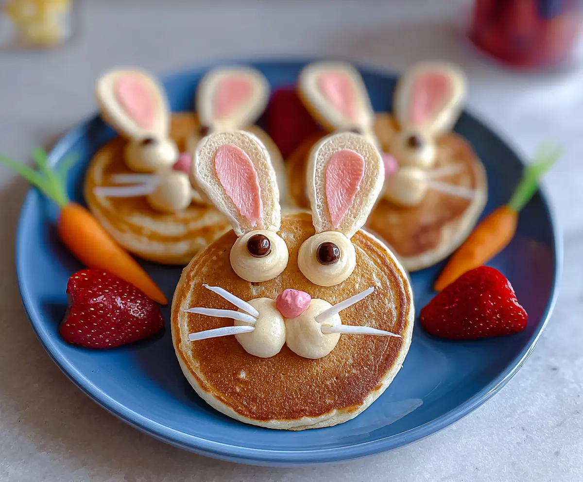 Cute Easter Bunny Pancake Bites topped with colorful sprinkles for a festive breakfast.