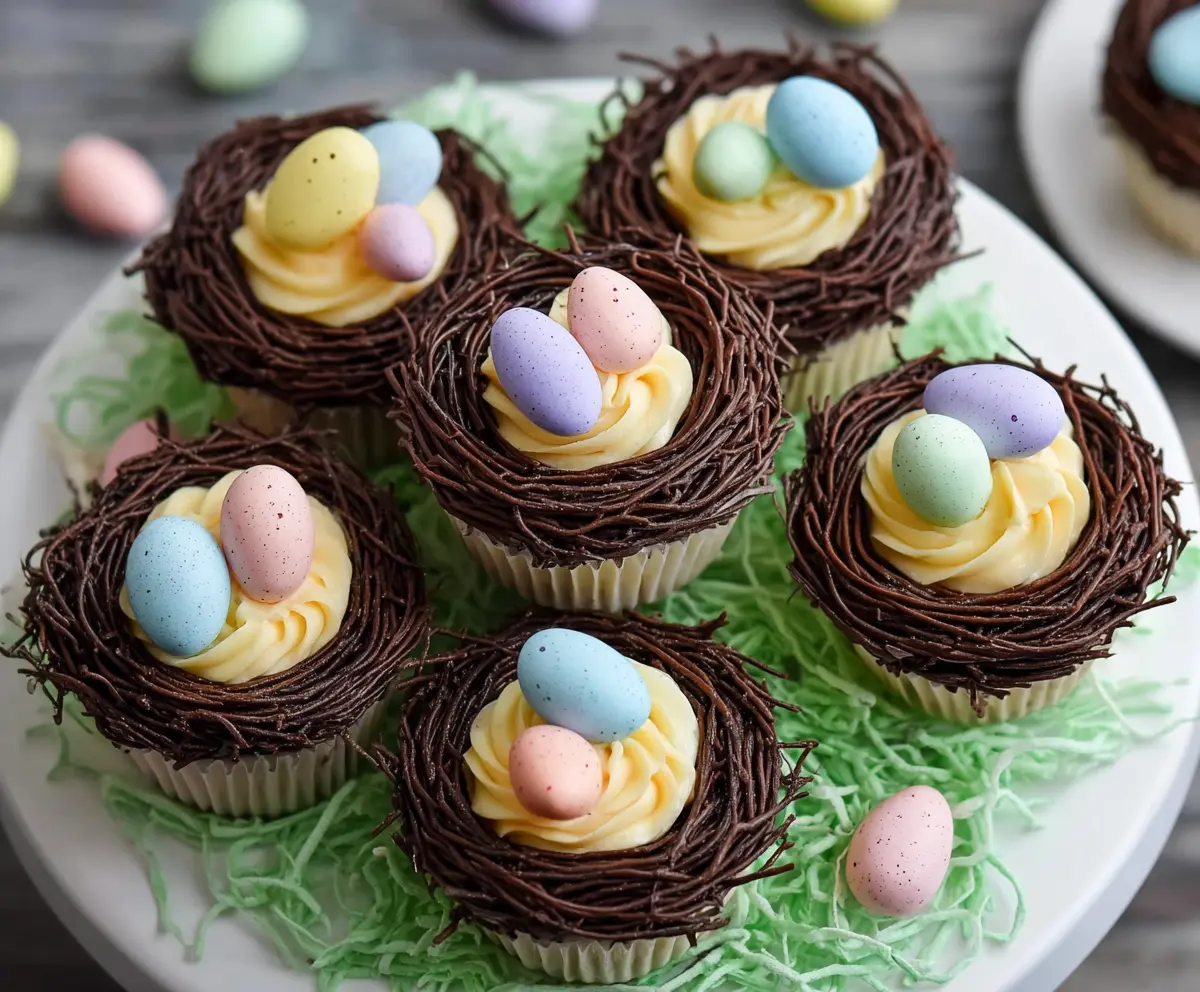 Delicious Easter Egg Nest Cupcakes decorated with colorful eggs and frosting for spring celebration.