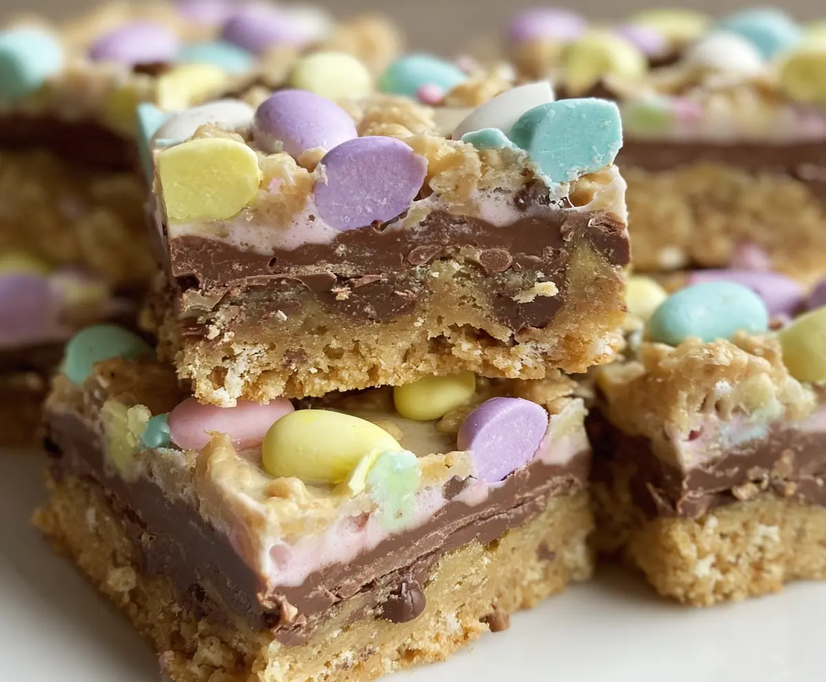 Delicious Easter Goody Bars with colorful candies and chocolate for festive treats