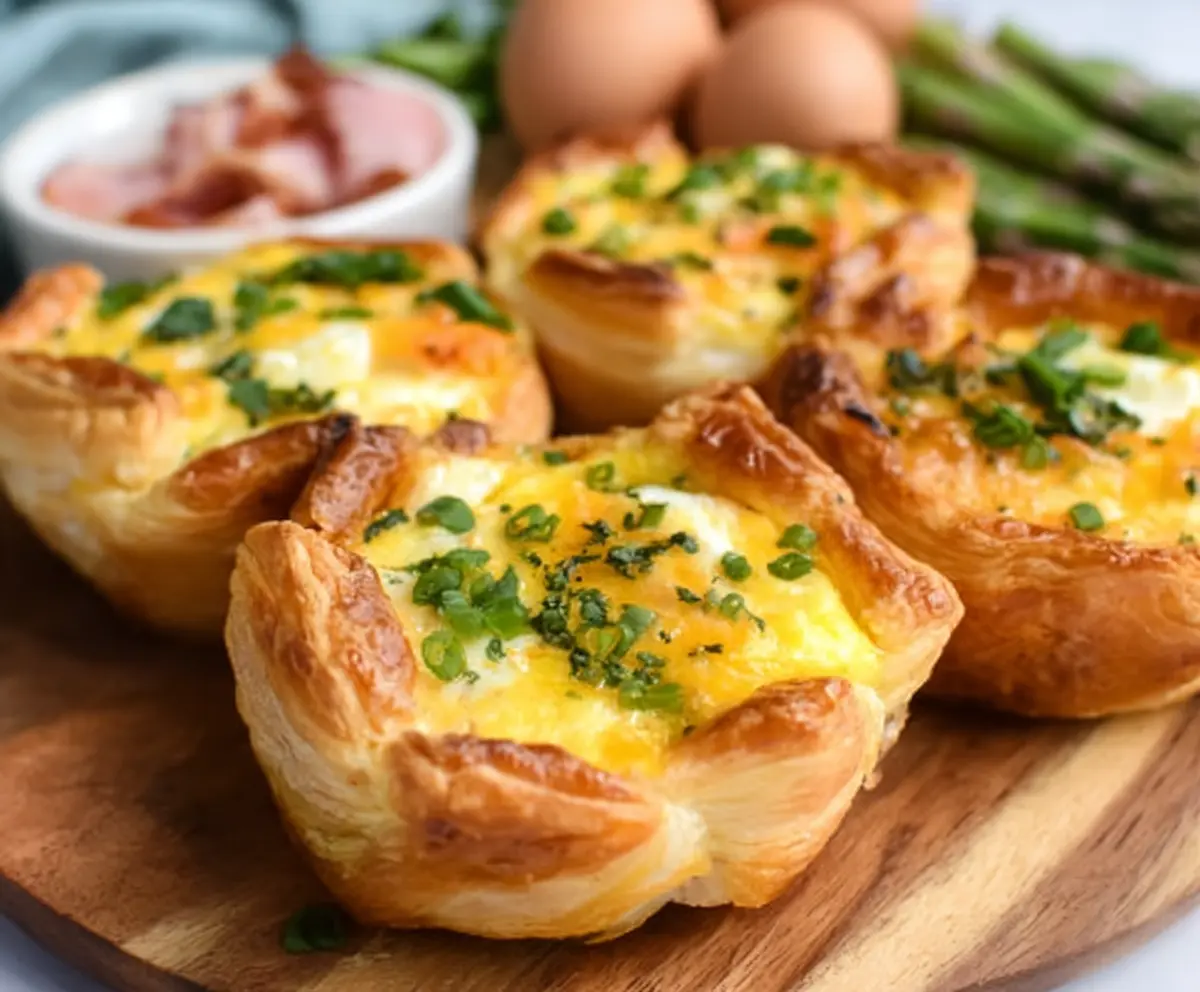 Easter Puff Pastry Quiche Cups filled with festive vegetables and cheese for brunch.