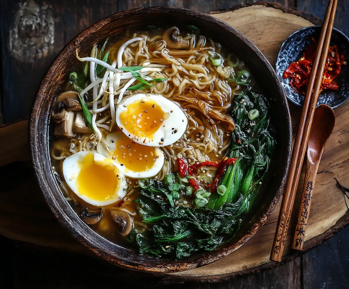 Delicious Egg Drop Ramen Soup with soft-boiled eggs and flavorful broth in a bowl.