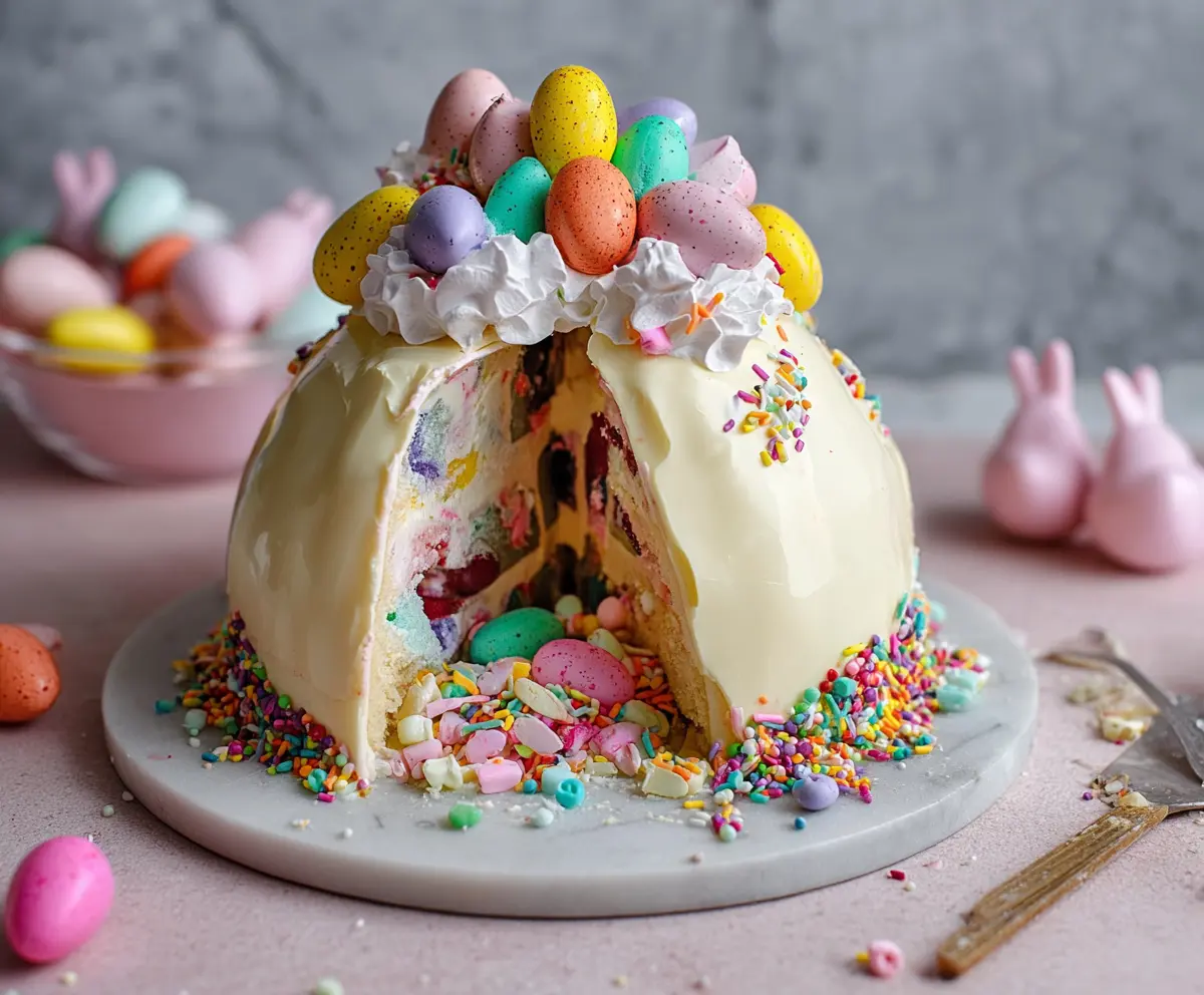 Delicious Epic Easter Egg Smash Cake with colorful decorations and festive design for spring celebration