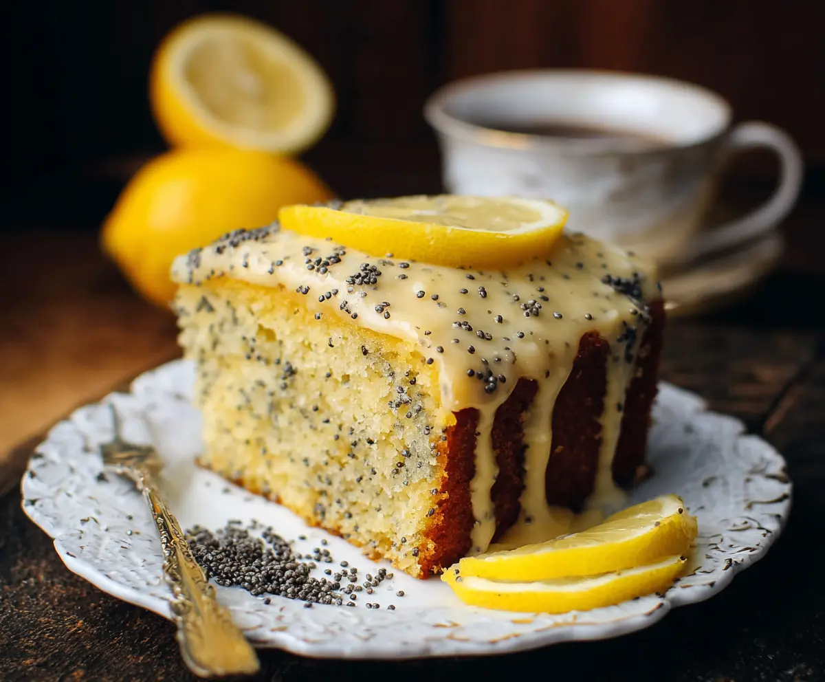 Delicious Lemon Poppy Seed Cake with a golden crust and lemon zest topping.