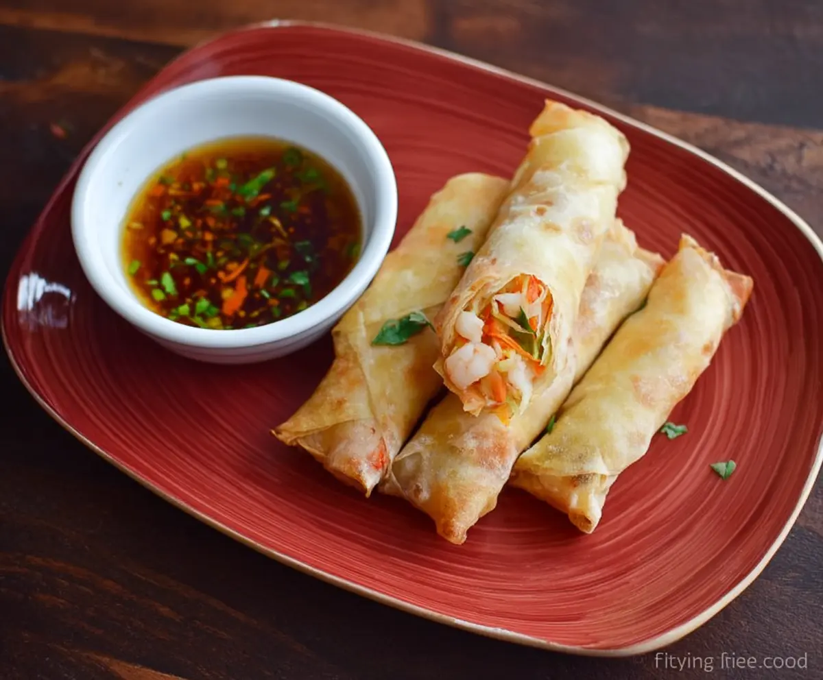 Crispy Lo Mein Spring Rolls filled with savory noodles and vegetables, served with dipping sauce