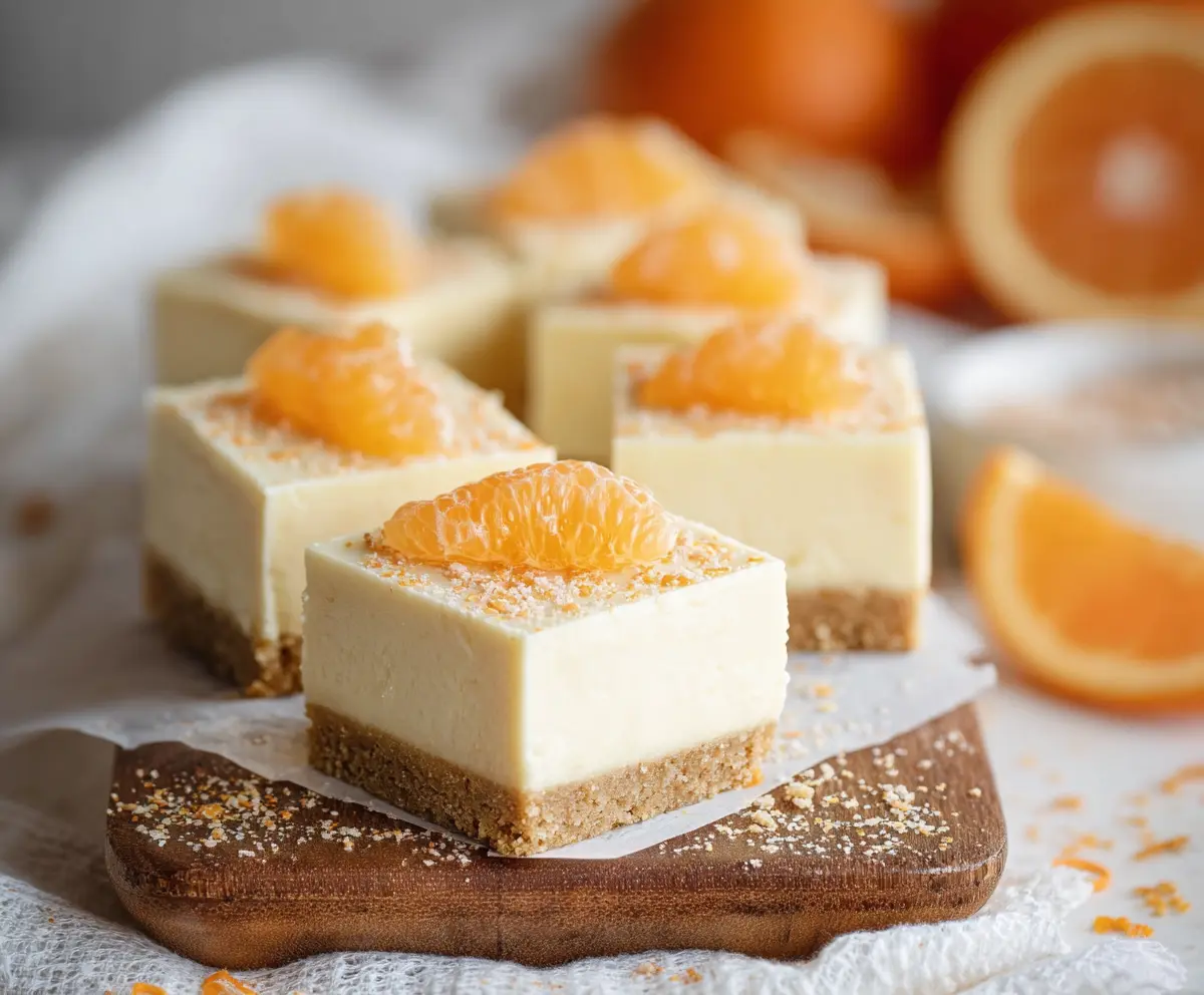 Delicious Orange Creamsicle Cheesecake Bars with a creamy, citrus-flavored filling and graham cracker crust.
