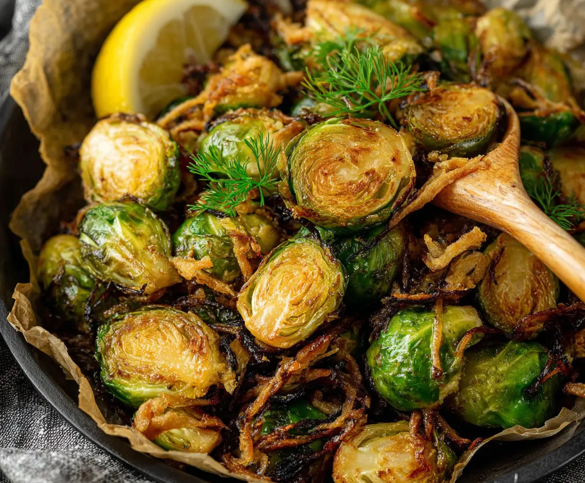 Delicious Red Lobster Brussels Sprouts, crispy and garnished with herbs