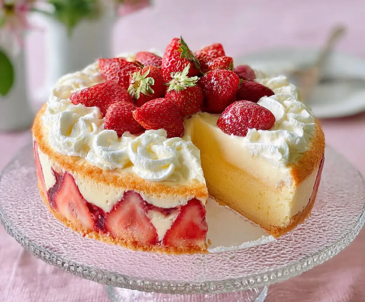Delicious Strawberry Custard Cake with fresh strawberries and creamy custard layers