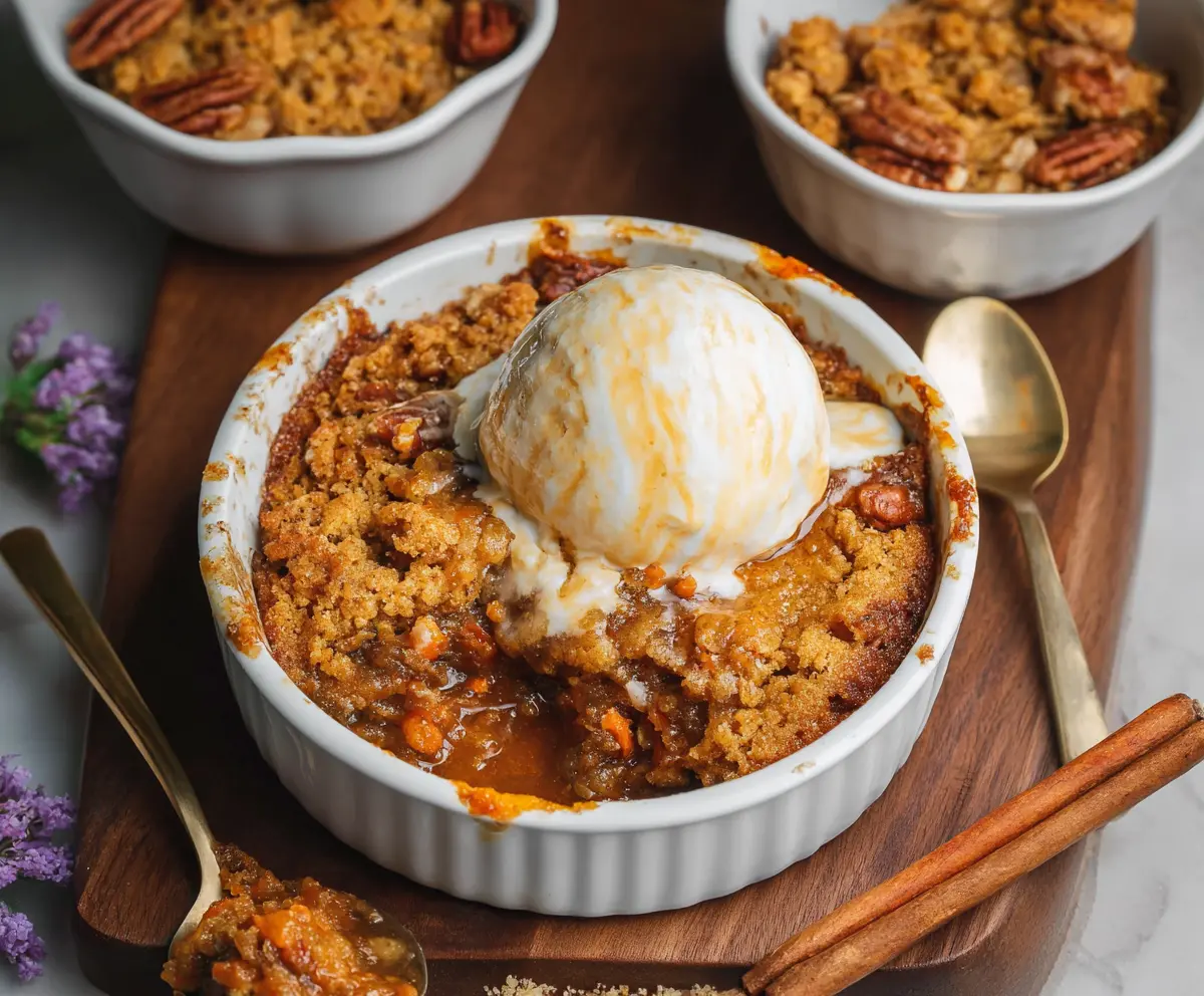 Delicious carrot cake cobbler with a golden topping and fresh grated carrots