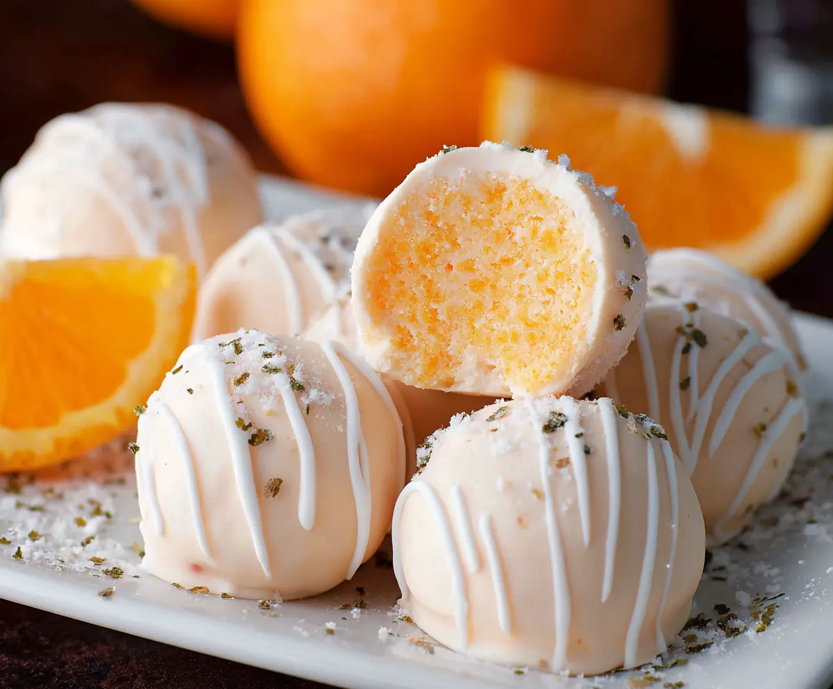 Delicious Orange Creamsicle Truffles with bright orange and creamy filling