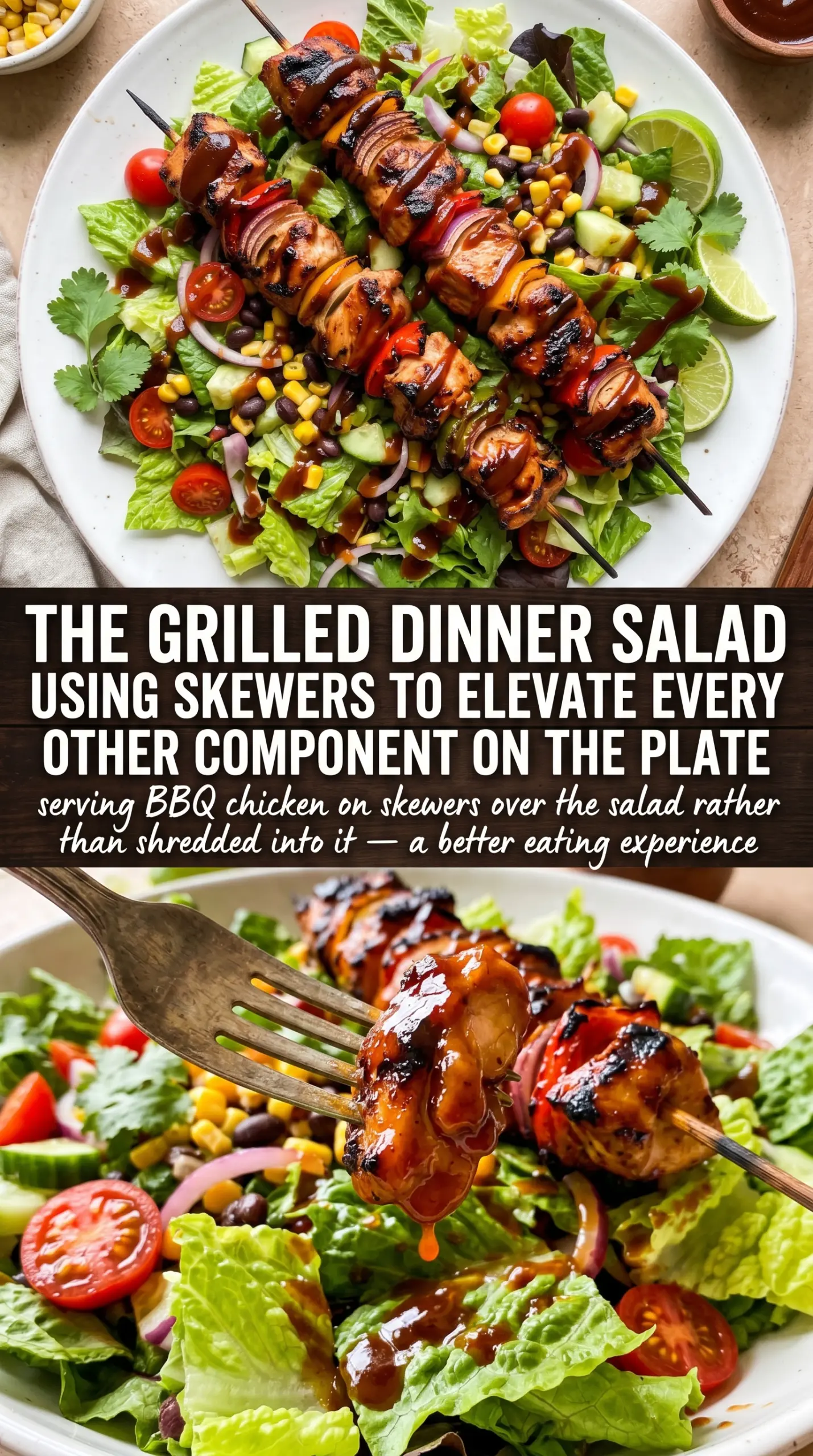 BBQ Chicken Skewer Salad grilled chicken, fresh greens, ranch