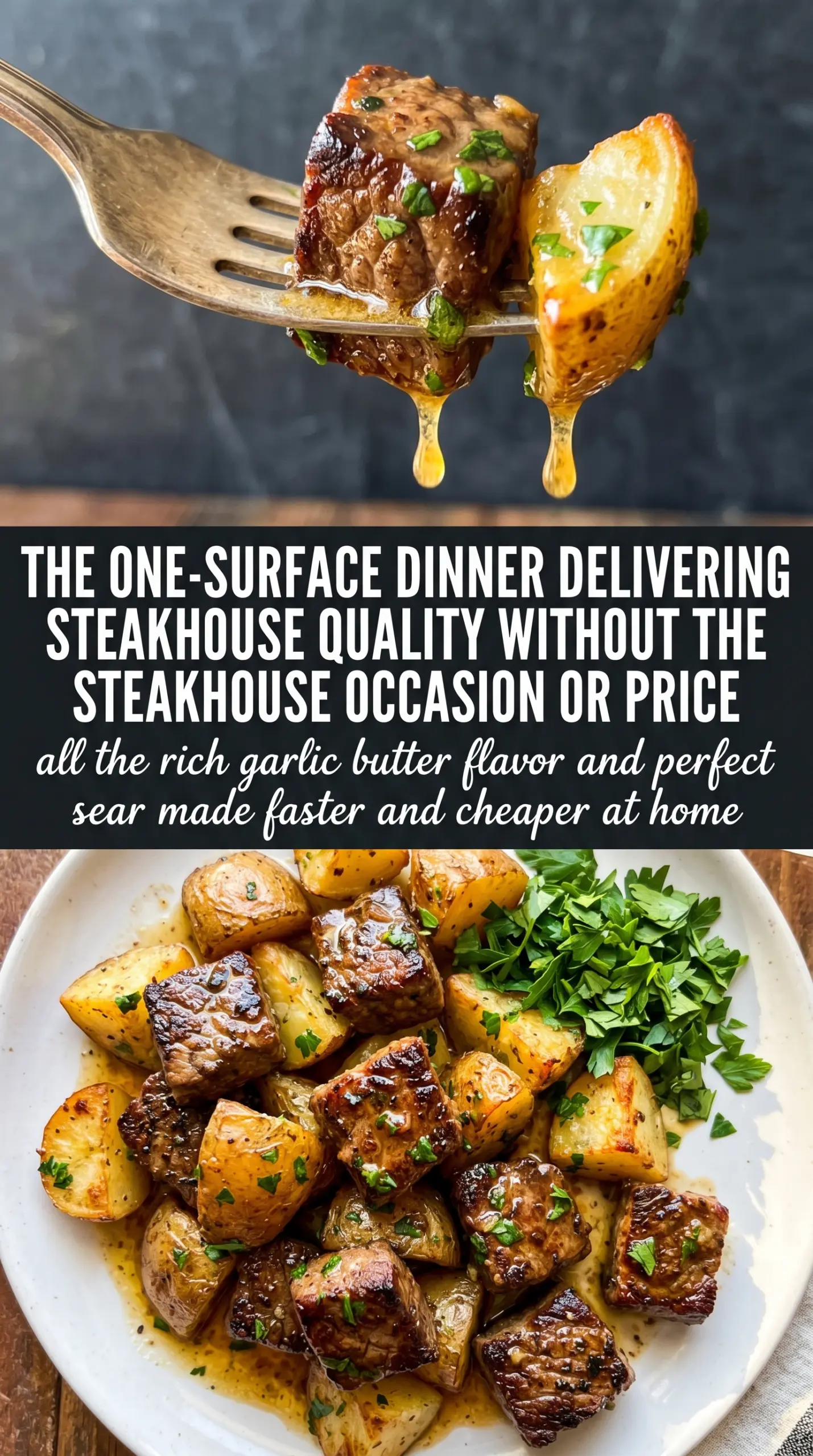 blackstone garlic steak bites and potatoes cooked tender