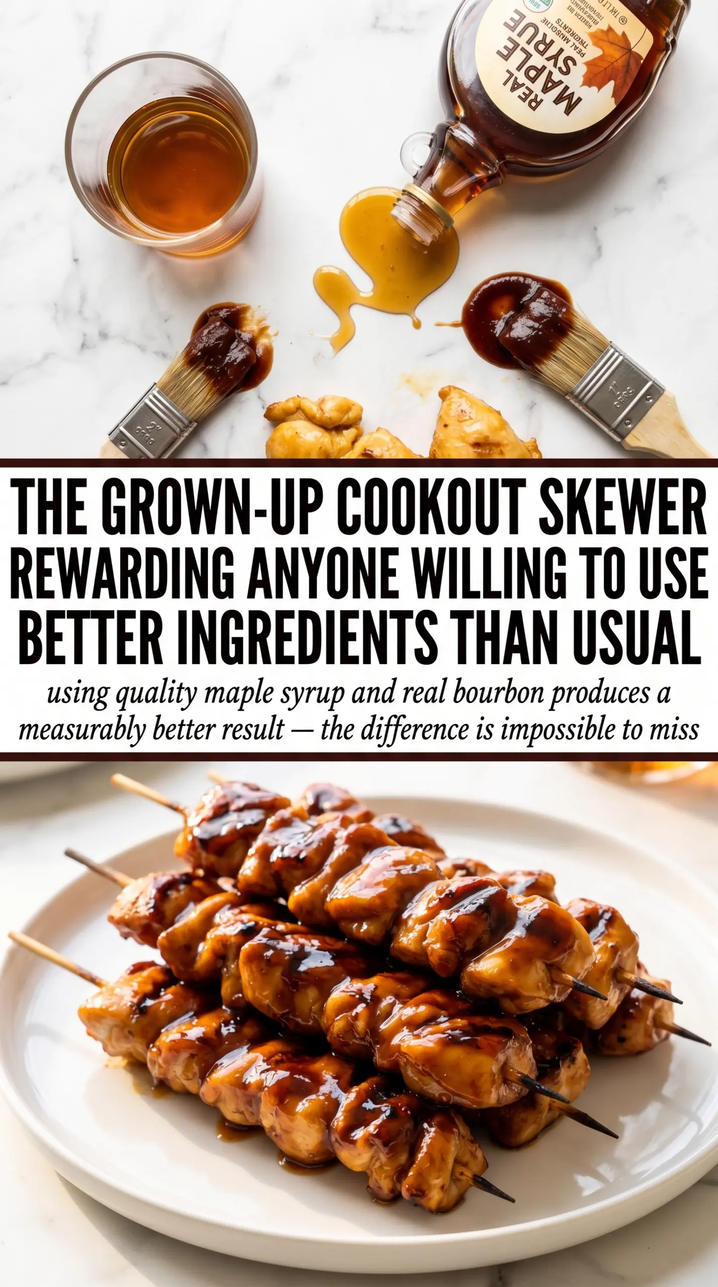 Bourbon Maple BBQ Chicken Skewers glossy caramelized