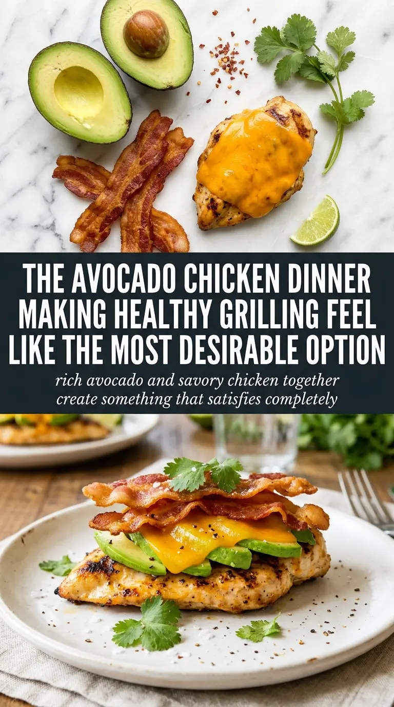 Grilled California Avocado Chicken with avocado, tomato, mozzarella