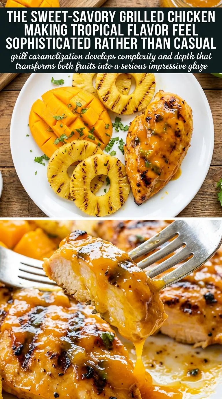 Grilled Mango Pineapple Chicken tropical glaze, caramelized fruit